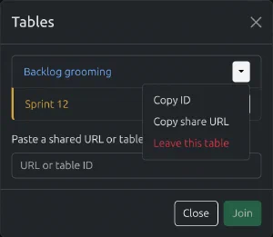 Actions for this table